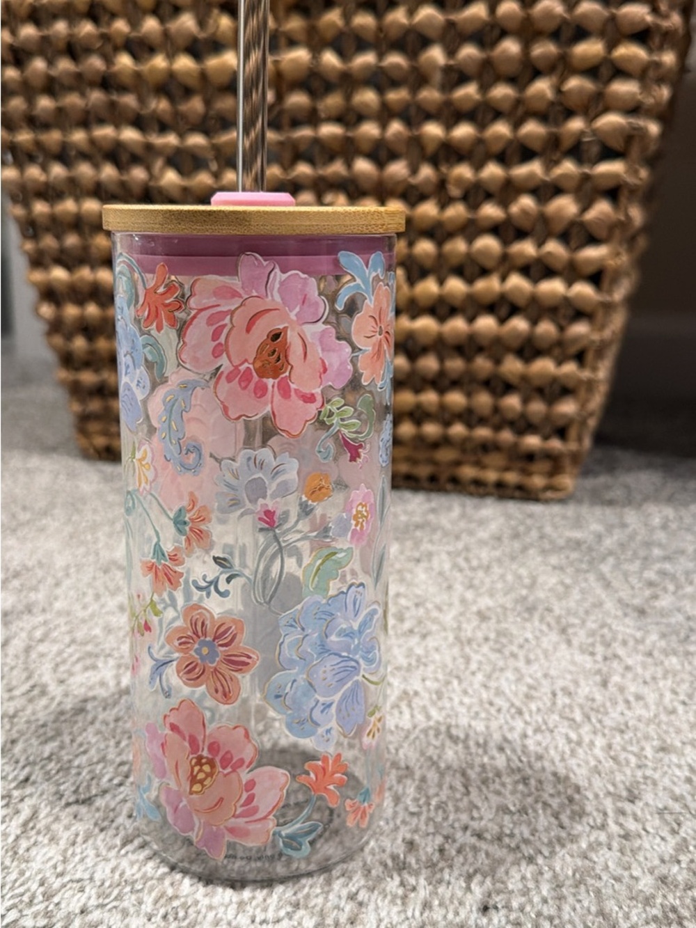 Floral Insulated Tumbler with Straw - Pink Multi